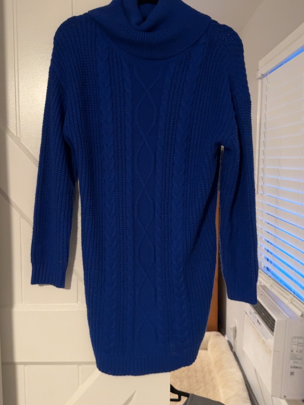 Royal Blue Cable Knit Turtleneck Sweater Dress